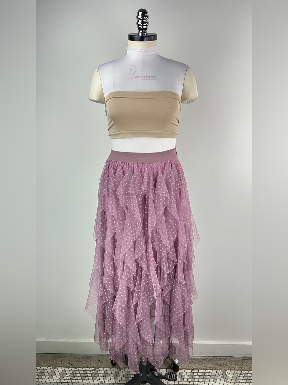💚 3705. Mauve Layered Tulle Ruffle Skirt